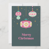 レトロピンクグリーンノンフォトクリスマスオーナメント シーズンカード (正面)