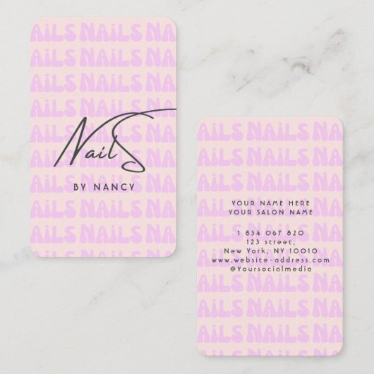 レトロピンクグルービー爪、 ネイルネイルアーティスト名刺 名刺 (正面/裏面)
