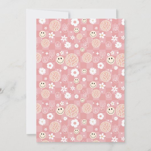 レトロピンクグルーヴィ市松模様にヒッピディスコ誕生日 招待状 (裏面)