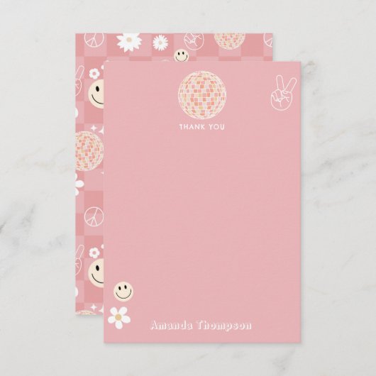 レトロピンクグルーヴ市松模様にィッピー柄 サンキューカード (正面/裏面)