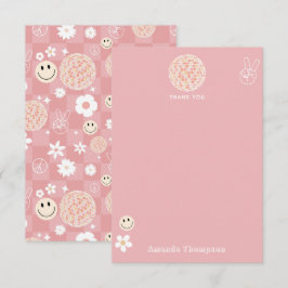 レトロピンクグルーヴ市松模様にィッピー柄 サンキューカード