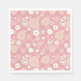 レトロピンクグルーヴ市松模様にィッピー柄 スタンダードランチョンナプキン