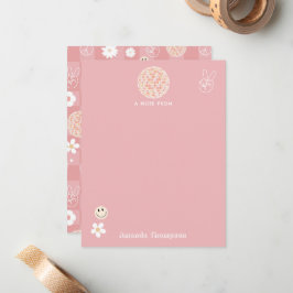 レトロピンクグルーヴ市松模様にィッピー柄 ノートカード