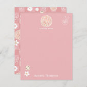 レトロピンクグルーヴ市松模様にィッピー柄 ノートカード (正面/裏面)