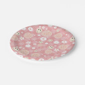 レトロピンクグルーヴ市松模様にィッピー柄 ペーパープレート (アングル)