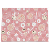 レトロピンクグルーヴ市松模様にィッピー柄 ラージペーパーバッグ (正面)