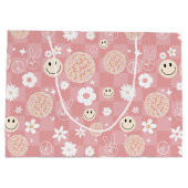 レトロピンクグルーヴ市松模様にィッピー柄 ラージペーパーバッグ (裏面)