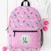 レトロピンクゴルフパターンモノグラム プリントバックパック