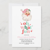 レトロピンクサンタああ何おもしろい誕生日 招待状 (正面)