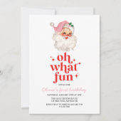 レトロピンクサンタああ何おもしろい誕生日 招待状 (正面)