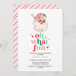 レトロピンクサンタああ何おもしろい赤ちゃんシャワー 招待状