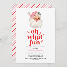 レトロピンクサンタああ何おもしろい赤ちゃんシャワー 招待状