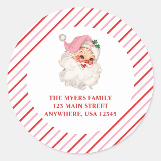 レトロピンクサンタクリスマス住所 シール (正面)