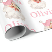 レトロピンクサンタパーソナライズされた ラッピングペーパー (ロールコーナー)
