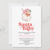 レトロピンクサンタベイビー ホリデーベイビーシャワー 招待状 (正面)