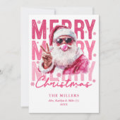 レトロピンクサンタ メリークリスマス 3枚写真 ファミリー シーズンカード (正面)