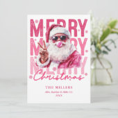 レトロピンクサンタ メリークリスマス 3枚写真 ファミリー シーズンカード (スタンド正面)