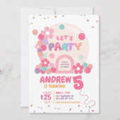 レトロピンクサンフラワーバブルドーム子供の誕生日 招待状 (正面)