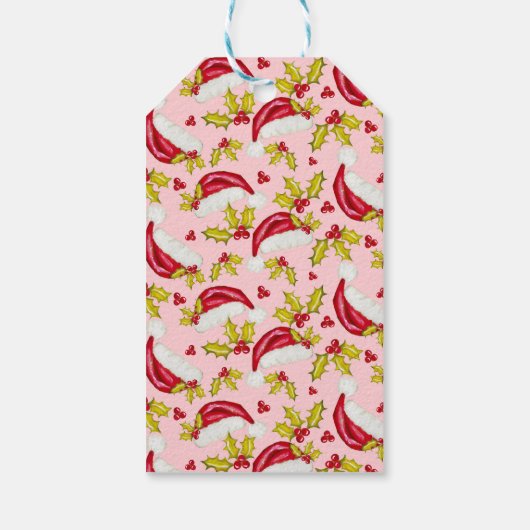 レトロピンクシンプル色の写真の平和と喜びクリスマス ギフトタグ (裏面)