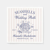 レトロピンクシーシェル&結婚ズベルズバチェロレッテ スタンダードカクテルナプキン (正面)