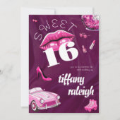 レトロピンクスウィート16バースデーパーティー 招待状 (正面)