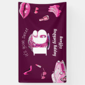 レトロピンクスウィート16バースデーパーティー 横断幕 (縦)