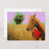 レトロピンクスカイクリスマスホース シーズンポストカード (正面/裏面)