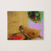 レトロピンクスカイクリスマスホース ジグソーパズル (横)