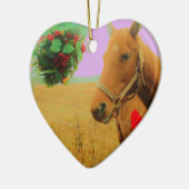 レトロピンクスカイクリスマスホース セラミックオーナメント (左)