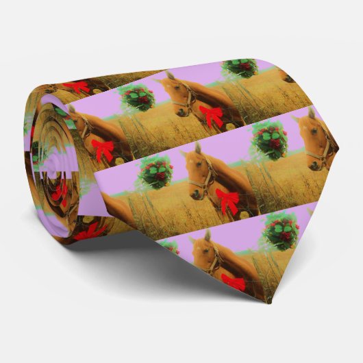 レトロピンクスカイクリスマスホース ネクタイ (ロール)