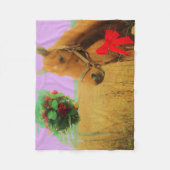 レトロピンクスカイクリスマスホース フリースブランケット (正面)