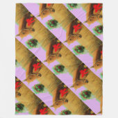 レトロピンクスカイクリスマスホース フリースブランケット (正面)