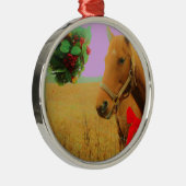 レトロピンクスカイクリスマスホース メタルオーナメント (右)