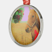 レトロピンクスカイクリスマスホース メタルオーナメント (左)