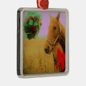 レトロピンクスカイクリスマスホース メタルオーナメント (右)