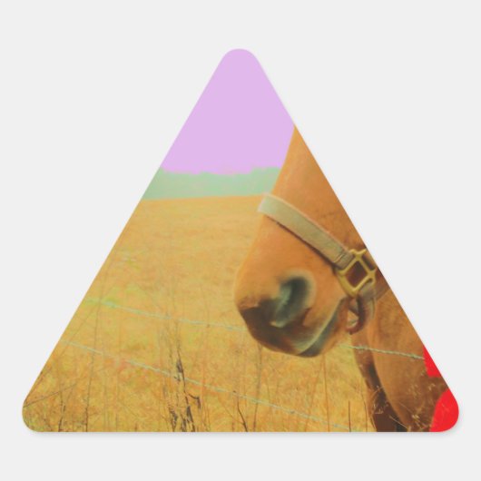 レトロピンクスカイクリスマスホース 三角形シール (正面)