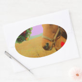 レトロピンクスカイクリスマスホース 楕円形シール (封筒)