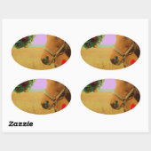 レトロピンクスカイクリスマスホース 楕円形シール (シート)