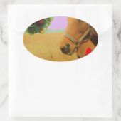 レトロピンクスカイクリスマスホース 楕円形シール (バッグ)