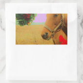 レトロピンクスカイクリスマスホース 長方形シール (バッグ)