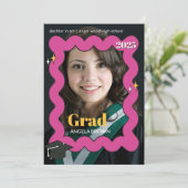 レトロピンクスクイグルウェーブ卒業招待状 案内状 (スタンド正面)