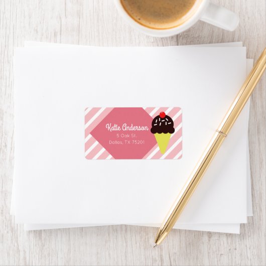 レトロピンクストライプのアイスクリームカスタム住所 シール (インサイチュ)