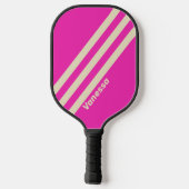 レトロピンクストライプの3つの名前 ピックルボールラケット (裏面)