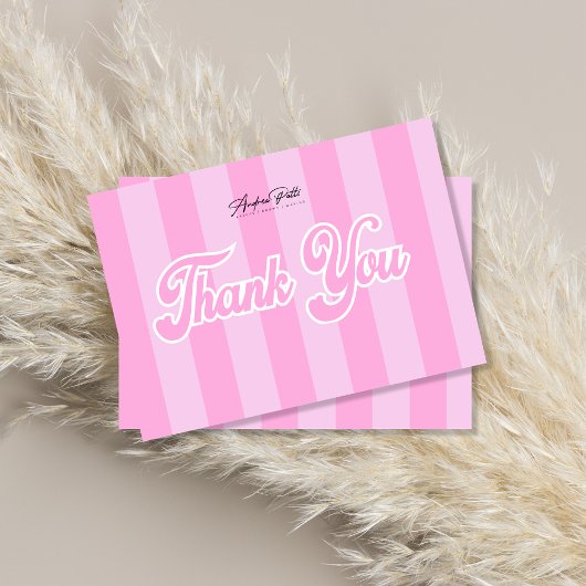 レトロピンクストライプサンキューカード サンキューカード