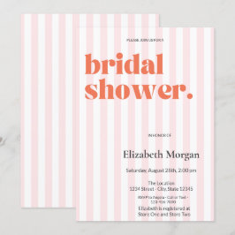 レトロピンクストライプブライダルシャワー 招待状