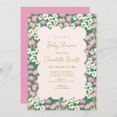 レトロピンクセージボホフローラベビーシャワー 招待状 (正面/裏面)
