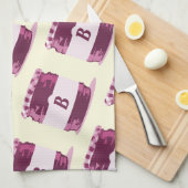 レトロピンクゼリー瓶キャニングパターンとモノグラム キッチンタオル (四つ折り)