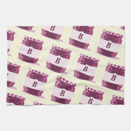 レトロピンクゼリー瓶キャニングパターンとモノグラム キッチンタオル