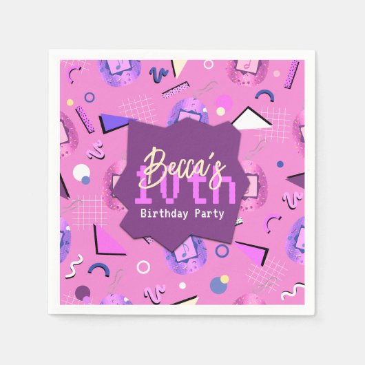 レトロピンクタマゴッチ誕生日 スタンダードカクテルナプキン (正面)