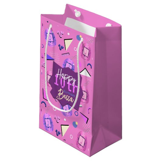レトロピンクタマゴッチ誕生日 スモールペーパーバッグ (正面アングル)